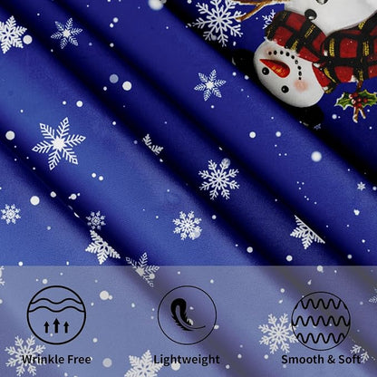 Sweetshow Xmas Snowman Blue Table Cloth Round Winter White Snowflakes Tablecloth 60 Inch Decor Washable Stain and Wrinkle Resistant Winter Round Table Cover for Dining Picnic