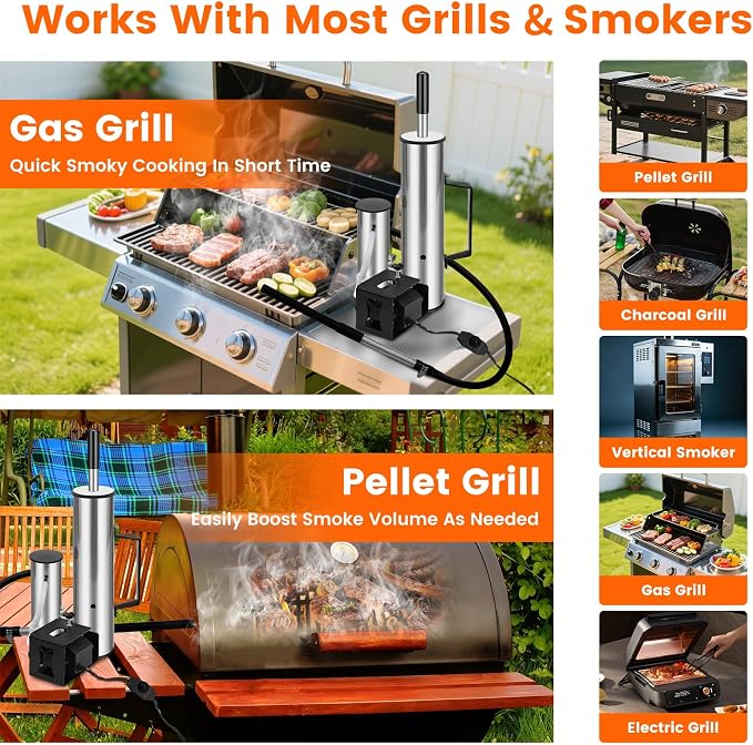 Electric Smoke Generator, 35W Adjustable Hot and Cold Smoker, 304 Stainless Steel Smoke Generator for Meats, Salmon & Cheeses, Works with Pellet Smokers & Gas Grills, Great Gift for Men, Dad