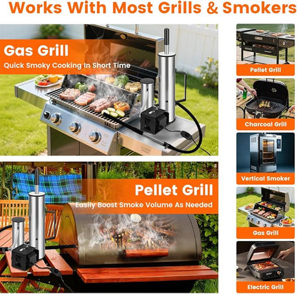 Electric Smoke Generator, 35W Adjustable Hot and Cold Smoker, 304 Stainless Steel Smoke Generator for Meats, Salmon & Cheeses, Works with Pellet Smokers & Gas Grills, Great Gift for Men, Dad