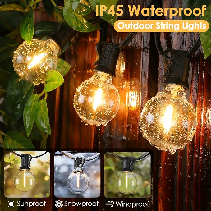Mlambert 25FT G40 LED Outdoor String Lights, Plug-in Waterproof Patio Lights with 10+1 LED Bulbs, Porch Balcony Lights for Backyard Party Decor, Black