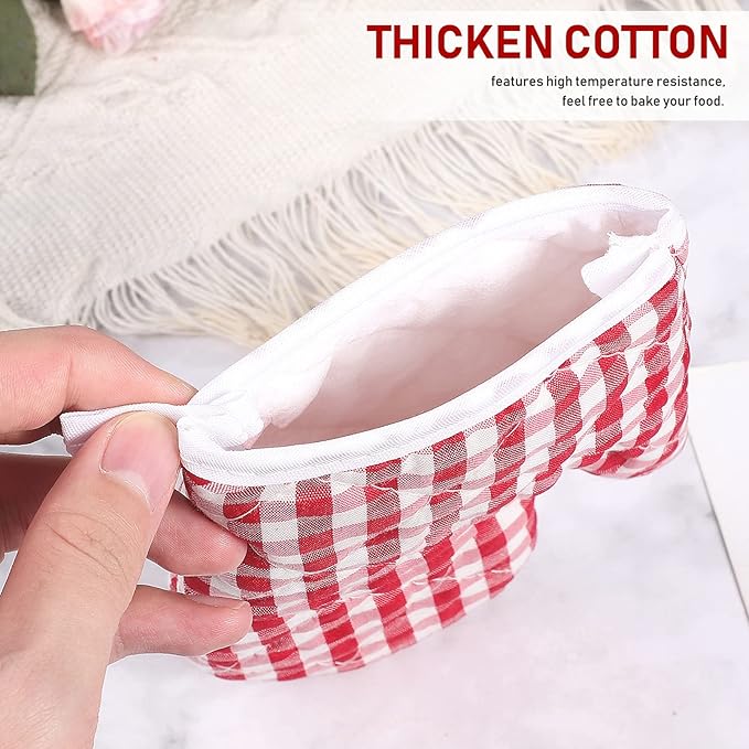 2Pcs Oven Mitts for Play Kitchen, Anti- Scald Gloves Microwave Oven Gloves Kitchen Mitts for Safe Baking Cooking (Red Checkered)