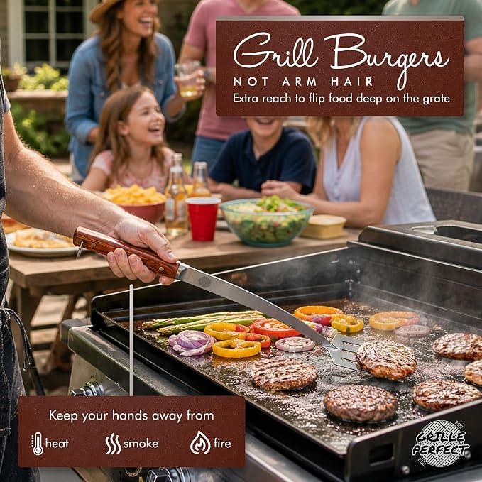 Grill Spatula 24-inch Super Long for Grilling Barbecue Griddle and Fire Pit Extra Strong Curved Neck Premium Hardwood Handle Large Stainless Steel Blade For BBQ Outdoor Kitchen and Grilled Food