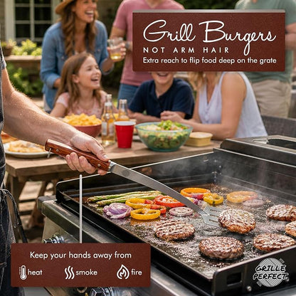 Grill Spatula 24-inch Super Long for Grilling Barbecue Griddle and Fire Pit Extra Strong Curved Neck Premium Hardwood Handle Large Stainless Steel Blade For BBQ Outdoor Kitchen and Grilled Food
