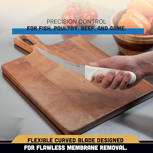 Dexter Russell 1483 Boning Knife, 6" Flexible Curved High Carbon Stain-Free Steel Blade, Textured Non-Slip White Polypropylene Handle, Professional Butcher and Fillet Knife, Made in USA, NSF Certified
