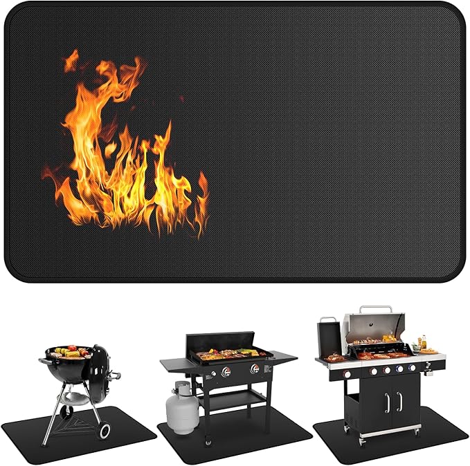 Under Grill Mats for Outdoor Grill - 65 x 39 Inch BBQ Mats for Outdoor Grill Deck Protector, Double-Sided Fireproof Oil-Proof Waterproof, Easy to Clean, Perfect for Outdoor Grilling