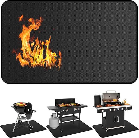 Under Grill Mats for Outdoor Grill - 65 x 39 Inch BBQ Mats for Outdoor Grill Deck Protector, Double-Sided Fireproof Oil-Proof Waterproof, Easy to Clean, Perfect for Outdoor Grilling