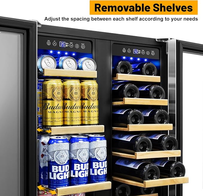 24" Dual Zone Wine and Beverage Refrigerator, Under Counter/Freestanding | 20-Bottle & 90-Can large capacity, Upgraded cooling performance, Digital temp display, Energy efficient, Home bar kitchen