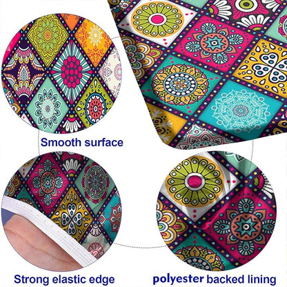 Boho Floral Picnic Fitted Tablecloth with Benches Covers, 3-pc Set, Flowers and Leaves Boho Camping Picnic Tablecloth Cover with Elastic Edge for Indoor/Outdoor/Patio, 72x28 in, Pink Blue