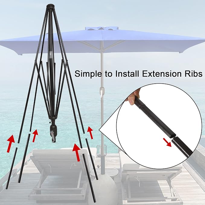 Blissun Rectangular Patio Umbrella, Table Market Umbrella with Tilt and Crank, Outdoor Umbrella for Garden, Deck, Backyard, Pool and Beach