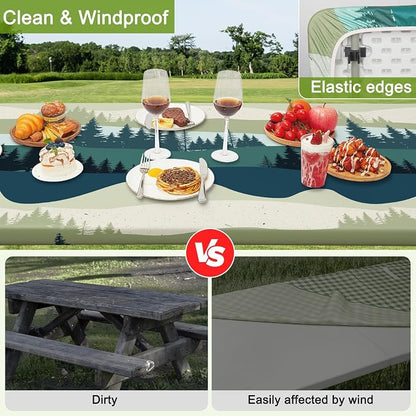Picnic Table and Bench Cover Set, Waterproof Fitted Elastic Cloth | Portable Camping Essentials With Built-In Storage Pocket And Waterproof Fabric For Outdoor RV Or Picnic Table Use