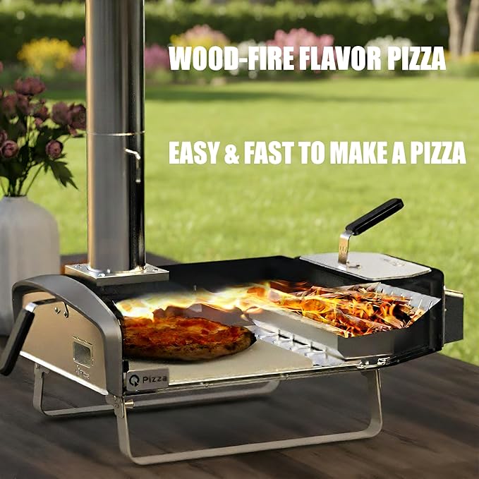 Portable Wood Fire Pizza Oven with Folding Legs, Outdoor Pizza Stove with Chimney for Outdoor Kitchen, Camping, RV, Tailgating, Beach, Backyard Pizza Maker, PS107