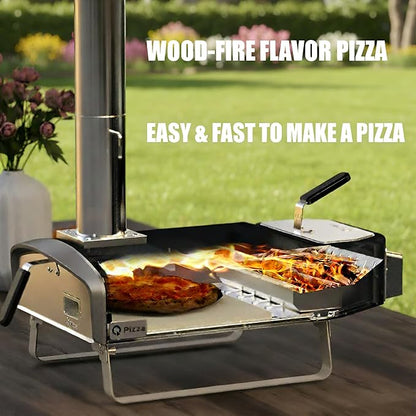 Portable Wood Fire Pizza Oven with Folding Legs, Outdoor Pizza Stove with Chimney for Outdoor Kitchen, Camping, RV, Tailgating, Beach, Backyard Pizza Maker, PS107