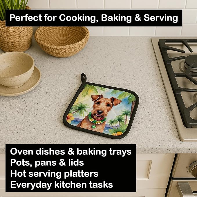 Caroline's Treasures Irish Terrier Luau Pair of Pot Holders Kitchen Heat Resistant Pot Holders Sets Oven Hot Pads for Cooking Baking BBQ, 7 1/2 x 7 1/2