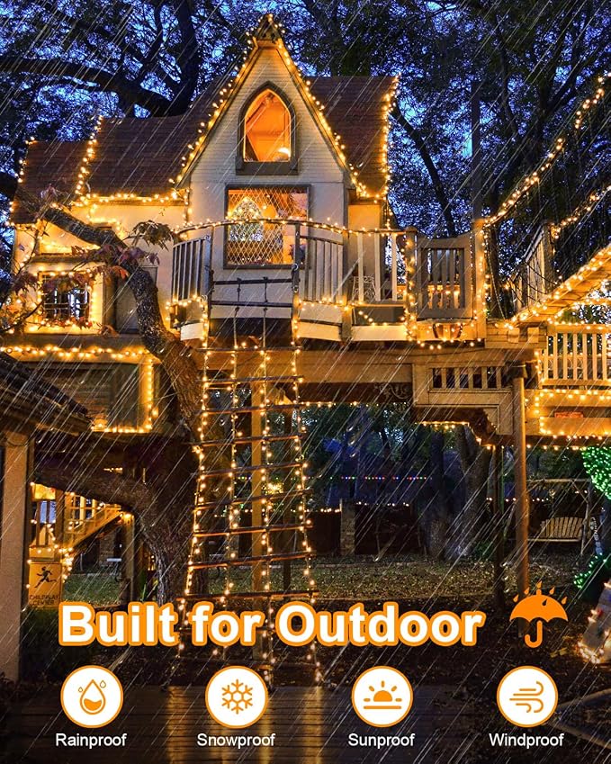 Warm White Christmas Lights Outdoor Total 710FT 1800 LED , 2 Packs 900 LED Outdoor String Waterproof, Timer & Memory, 8 Modes Dimmable Plug in Fairy for Outside Tree Holiday Party Wedding Decor