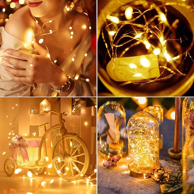 Dailyart 200 Led Fairy Lights - 16.4FT Battery Operated String Lights with Remote, 8 Modes, Waterproof for Bedroom, Christmas Tree & Wreath Decoration (Pack of 2)