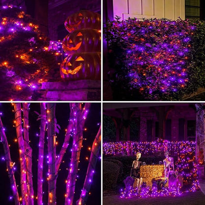 Solar Halloween Lights Outdoor 2 Pack 480 LED String Lights Orange Purple | 170FT, 8 Modes, Auto On/Off, Memory Function, Waterproof Solar Twinkle Lights for Outside Garden Party Graveyard Horror Decor