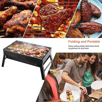 Portable Charcoal Grill, Barbecue Desk Tabletop Barbecue Grill, Mini Smoker Stainless Steel Folding Small BBQ Grill for Outdoor Cooking Camping Picnics Beach
