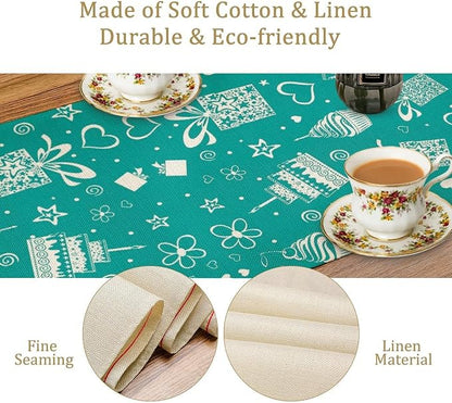 Happy Birthday Table Runner Decor, Blue with Cake and Gifts Table Runner Celebrate Summer Holiday for Holiday Party, Birthday Decorations for Children 13x90in