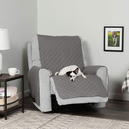 Furhaven Water-Resistant & Reversible Recliner Chair Cover Protector w/ Side Pockets for Dogs, Cats, & Children - Two-Tone Pinsonic Quilted Living Room Furniture Cover - Gray/Mist, Recliner
