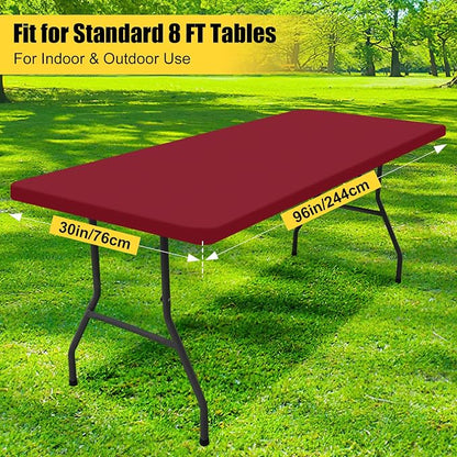Smiry Rectangle Picnic Table Cloth, Waterproof Elastic Fitted Tablecloths for 8 Foot Tables, Washable Polyester Table Cover for Camping, Indoor and Outdoor (Wine Red, 30"x96")