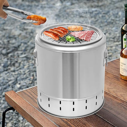 360° Smokeless Charcoal Hanging Grill, 2 in 1 Vertical BBQ Charcoal Gril lwith Food Clips & Brushes, Portable Stainless Steel Kebob Grill for Travel Picnic Patio Backyard