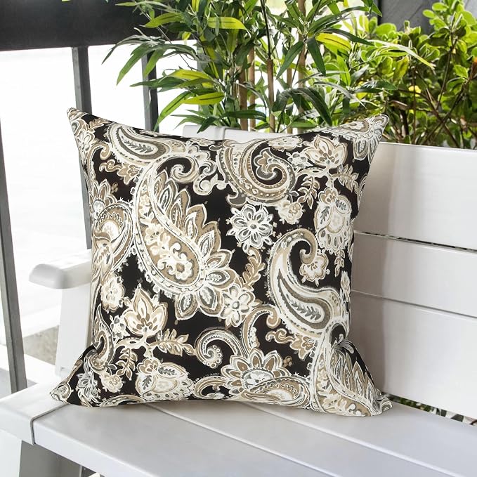 LVTXIII Outdoor Pillow Covers 20x20 Inch, 2 Pack Large Square Throw Pillow Cases, Fade-Resistant Cushion Covers for Patio Furniture Sofa, Garden Porch, Paisley Black
