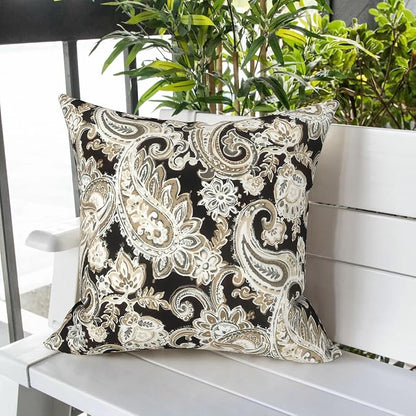 LVTXIII Outdoor Pillow Covers 20x20 Inch, 2 Pack Large Square Throw Pillow Cases, Fade-Resistant Cushion Covers for Patio Furniture Sofa, Garden Porch, Paisley Black