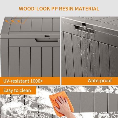 35 Gallon Outdoor Storage Box, Large Resin Deck Box for Patio Cushions, Garden Tools, Pool Accessories, Waterproof and Lockable Design, Storage Bench for Backyard & Deck(Gray)