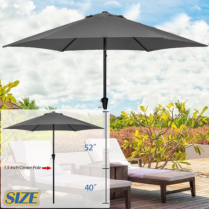 Sunnyglade 9FT Outdoor Patio Umbrella, Market & Table Umbrella with 6 Sturdy Ribs and Crank System, Fade-resistant & Waterproof for Garden Backyard Poolside Deck