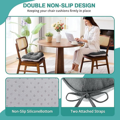 BETU Chair Cushions for Dining Chairs Set of 2,3.5" Thick Kitchen Table Chair Pads with Ties,Non Slip Backing and Covers, Seat Cushion for Dining Room,Bar,Patio Chairs,15.5"X15.5"X3.5",Dark Grey