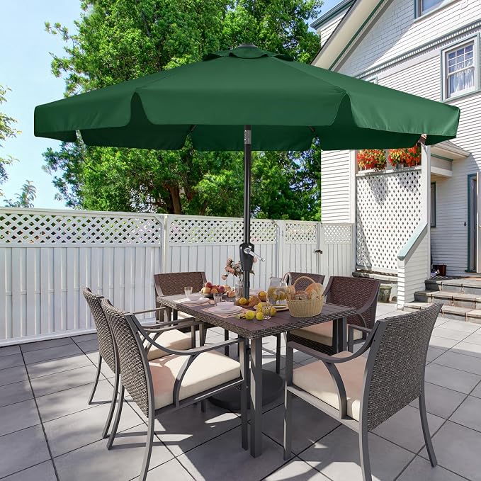 MASTERCANOPY 9ft Patio Umbrella with Valance, Crank & Tilt, Forest Green | 8 ribs, UV/fade-resist, waterproof, vent, for garden/deck/yard/pool