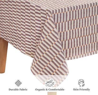 100% Cotton Hand Block Printed, Tablecloth for Kitchen, Dining, Table Cover for Parties, Chritmas, Weddings, Barbecues and Summer picnics Table Cloth (Lilac, 60" x 90")