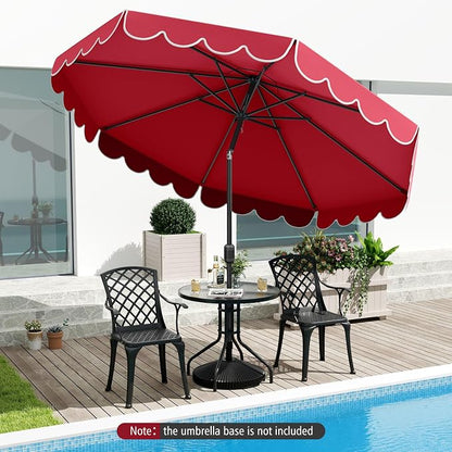 Tangkula 10 FT Patio Umbrella, 2-Tiers Scalloped Outdoor Table Market Umbrella with Tilt Adjustment, Crank, 8 Sturdy Ribs for Pool, Deck, Backyard (Red)