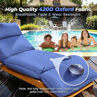 Outdoor Chaise Lounge Chair Cushion, Waterproof Non-Slip Patio Chaise Lounge Cushions for Outdoor Furniture, 80 x 26 x 5 Inches, Blue