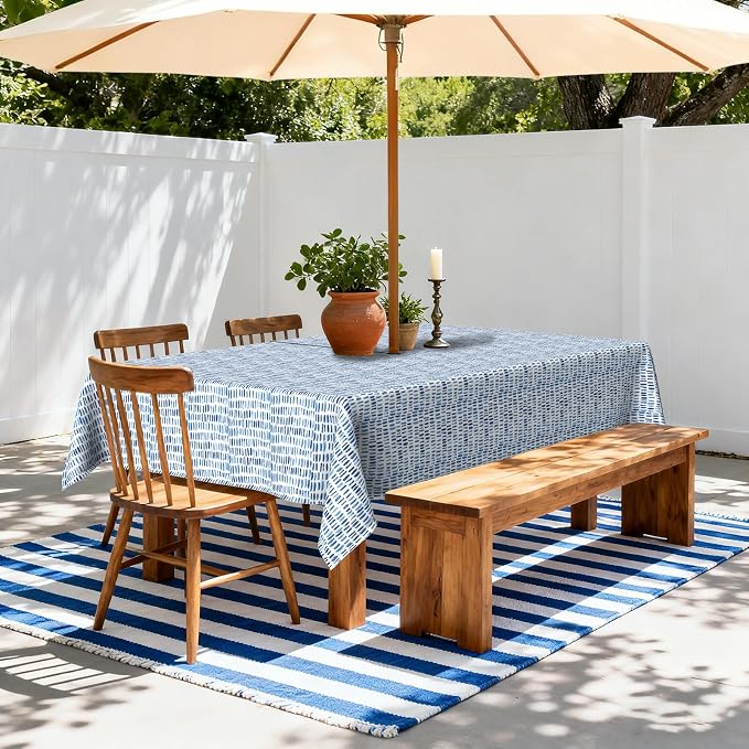 LVTXIII Outdoor Tablecloth with Umbrella Hole and Zipper, 60 x 84 Inch Water-Repellent Patio Table Cloth, Rectangle Table Covers for Backyard Garden, Pebble Blue