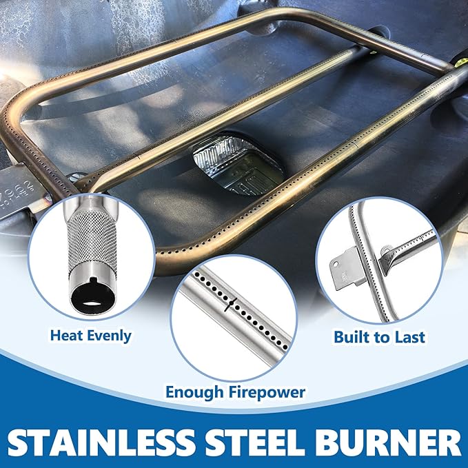 SafBbcue 7584 25" Cast Iron Cooking Grates & 65032 23.75" Grill Burner for Wber Q300 320 3000 3200 57060001 586002 Grills, Baby Q Grill Grids & Grates and Grill Burner Tube Kit for Weber 7646 & 65032