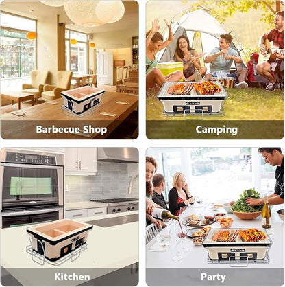 BBQ Charcoal Grill, Japanese Ceramic Clay BBQ Hibachi Grill Portable Yakitori Stove with Food Tongs for Camping, Outdoor, Indoor, Beige