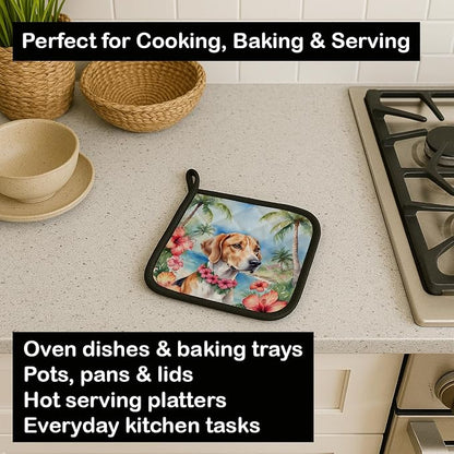 Caroline's Treasures English Foxhound Luau Pair of Pot Holders Kitchen Heat Resistant Pot Holders Sets Oven Hot Pads for Cooking Baking BBQ, 7 1/2 x 7 1/2