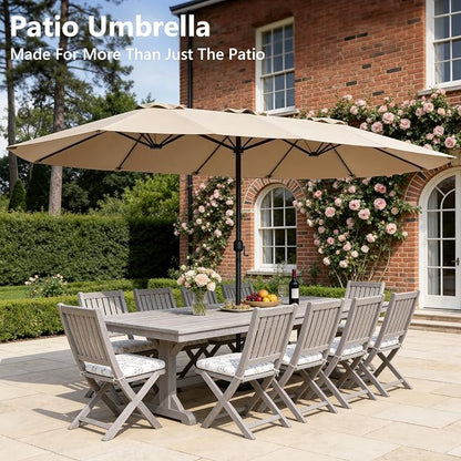 15FT Patio Umbrella, Double-Sided Outdoor Umbrella with base included, Large Standing Umbrella with Crank Handle & Ventilation, Rectangular patio umbrella for Pool, Backyard, Deck, Lawn & Beach
