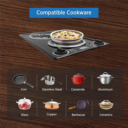 Summit 12" 2 Burner Electric Cooktop. 115 Volt Coil Electric Cooktop, ADA compliant, Black- CCE212BL