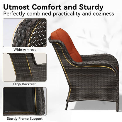 3-Piece Outdoor Couch Set, Include Wicker Patio Sofa with Thickened Olefin Cushions, High Back and Deep Seating, Hand-Woven PE Rattan and 2 Ottomans, Patio Conversation Set for Porch, Deck