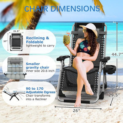 Slendor Zero Gravity Chair, Recliner Lounge Chairs with Cushion,Gray | Reclining Lounge Chair, Folding Anti Gravity Chairs w/Upgraded Lock, Removable Upgraded&Headrest, 440lbs, for Indoor Outdoor