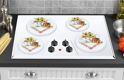 Reston Lloyd, Burner Covers For Electric Stovetop, Decorative Lightweight Tin Covers, Set of 4 (2-8 inch & 2-10 inch), Conceals Messy Drip Pans, Country Kettle