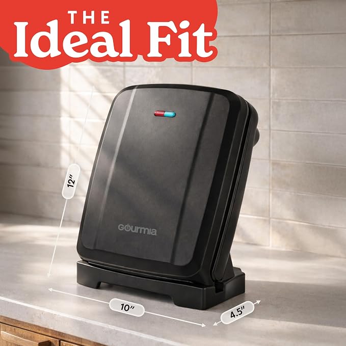 Gourmia Indoor Grill & Panini Maker – 4 Serving Contact or Open Grill, Nonstick Ceramic, Preheat Indicator Light, Slope Design with Removable Dishwasher Safe Drip Tray