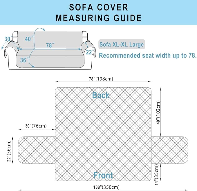 Reversible Oversized Sofa Covers, XL Sofa, Huntergreen/Sage | Couch Cover Furniture Protector for Dogs Elastic Straps Water Repellent Furniture for 4 Cushion Couch