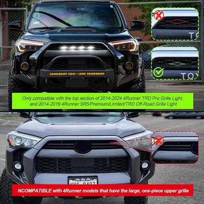 White LED Grill Led Lights Compatible with 4Runner 2014-2024 TRD Pro 2014-2019 SR5, Premium, Limited, TRD Off-Road 4 PCS Smoke Lens