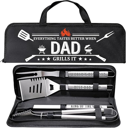 Dad Gifts from Daughter, Dad Grilling Accessories Fathers Day, Heavy Duty Stainless Steel Grill Set BBQ Grill Tools for Outdoor Grill with Aluminum Case, Grill Utensils Set Ideal Grilling Gifts