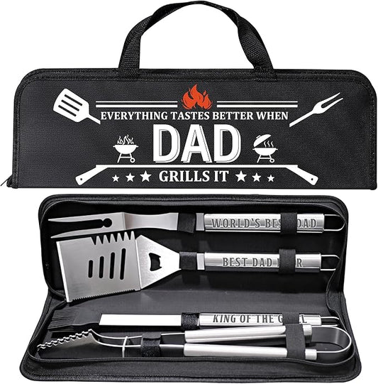 Dad Gifts from Daughter, Dad Grilling Accessories Fathers Day, Heavy Duty Stainless Steel Grill Set BBQ Grill Tools for Outdoor Grill with Aluminum Case, Grill Utensils Set Ideal Grilling Gifts