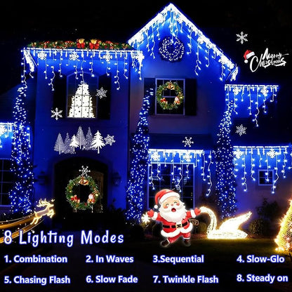 YEGUO 66ft 800 LED Blue Icicle Lights Outdoor Waterproof, 160 Drops Icicle String Light Connectable, 8 Modes Icicle Christmas Lights with Memory Timer