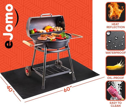 Under Grill Fire Pit Mats for Outdoor Grill Deck Protector - Black Under BBQ Grill Mat w/Fire Blanket & Corner Weights, Double-Sided Fireproof Design, Heat Resistance Up to 2000°F (40x60)